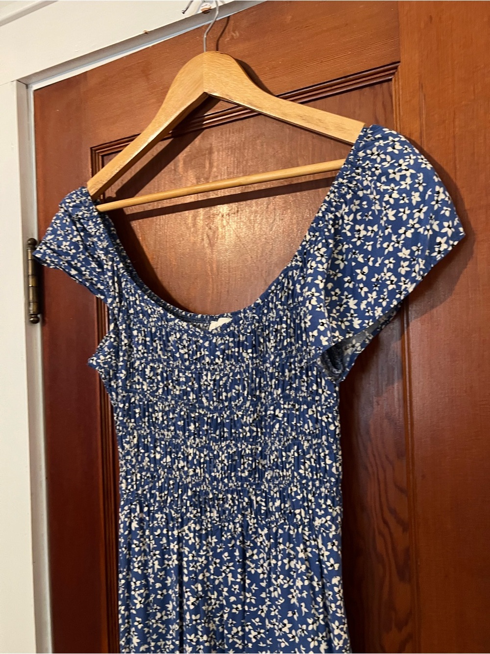 Millibon Blue Floral Wide Leg Jumpsuit Romper Size Medium Boho Smocked Bodice - Picture 3 of 8
